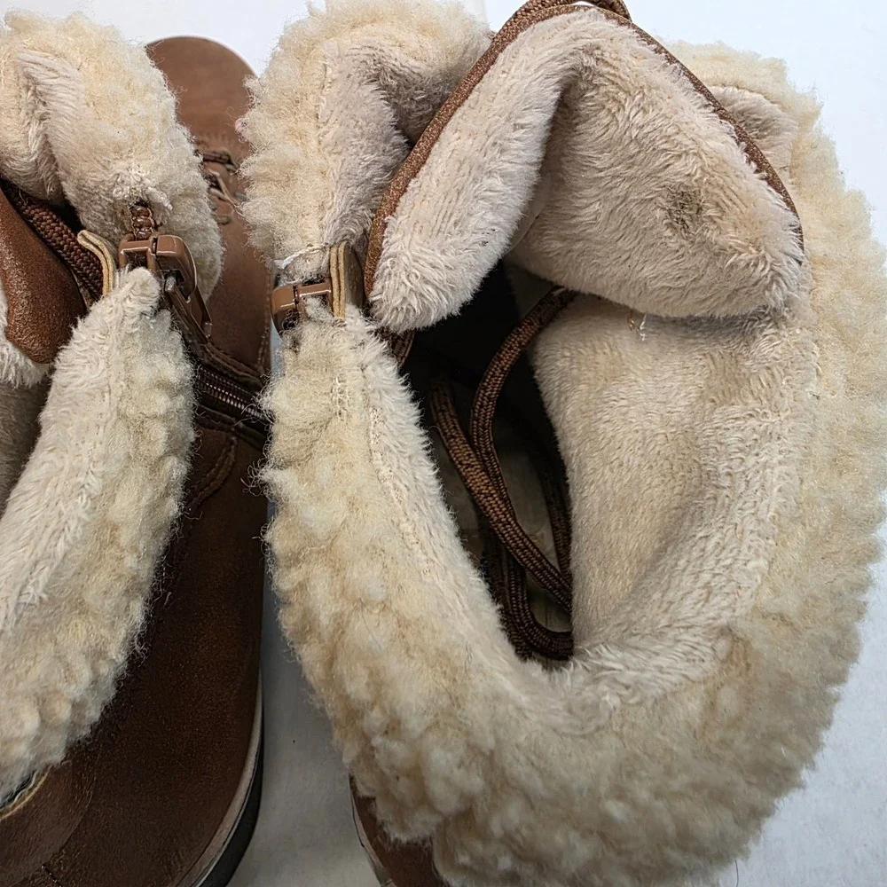 Womens Leather Ankle Boots Size 8 JBU by Jambu Redrock Brown Sherpa Lace Zip Up